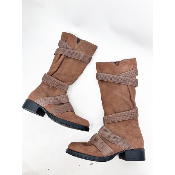 Miz Mooz Shoes - Miz Mooz Noland Boots 40 Brown Tall Suede Strappy Moto Boot